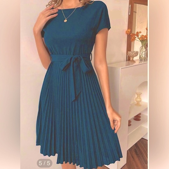 Clasi Pleated Hem Self Belted Dress - Picture 2 of 5